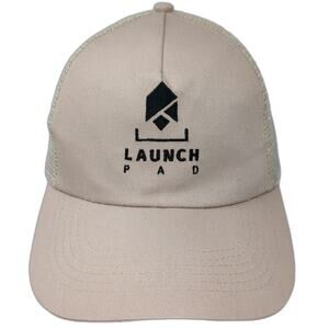 Hit Trucker Hat Beige One Size Launch Pad Logo Mesh Snapback Cap Graphic Cotton